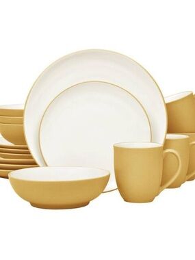 Noritake Colorwave Stoneware in mustard with rice bowl.